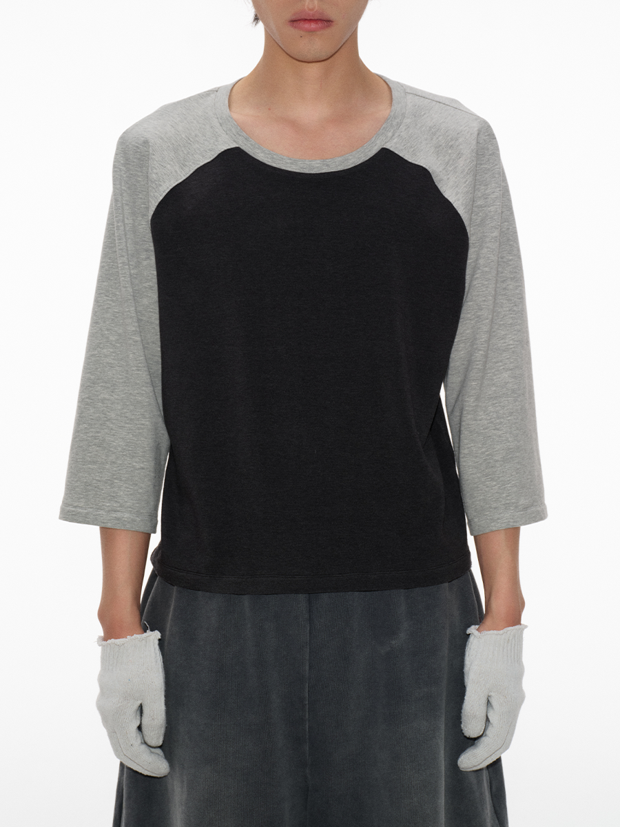 JCAESAR Contrast Shoulder Daily Versatile Seven-quarter Sleeve Tee