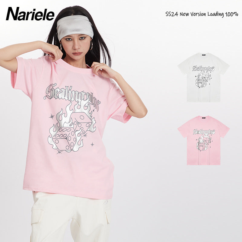 Nariele Fun Print Crew Neck Versatile Tee