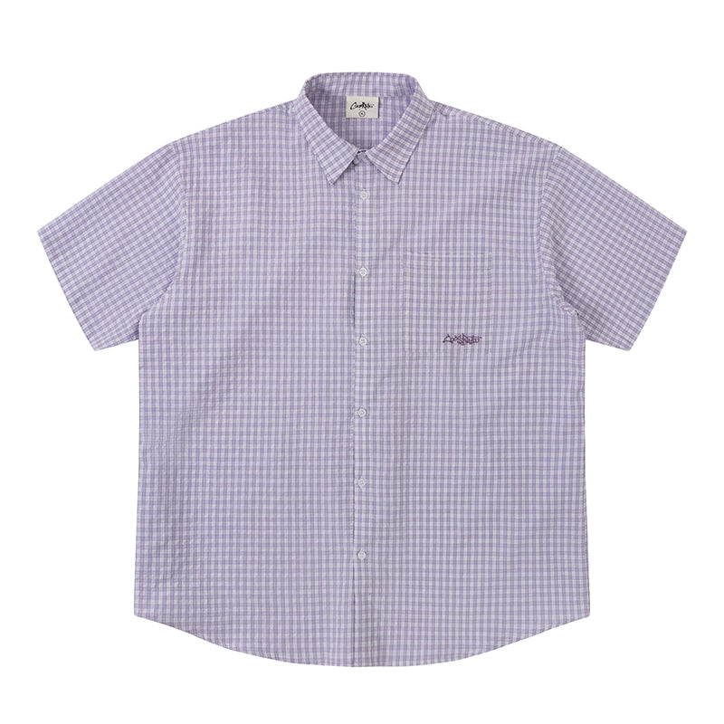 CoosRetro Embroidered Plaid Versatile Short Sleeve Shirt