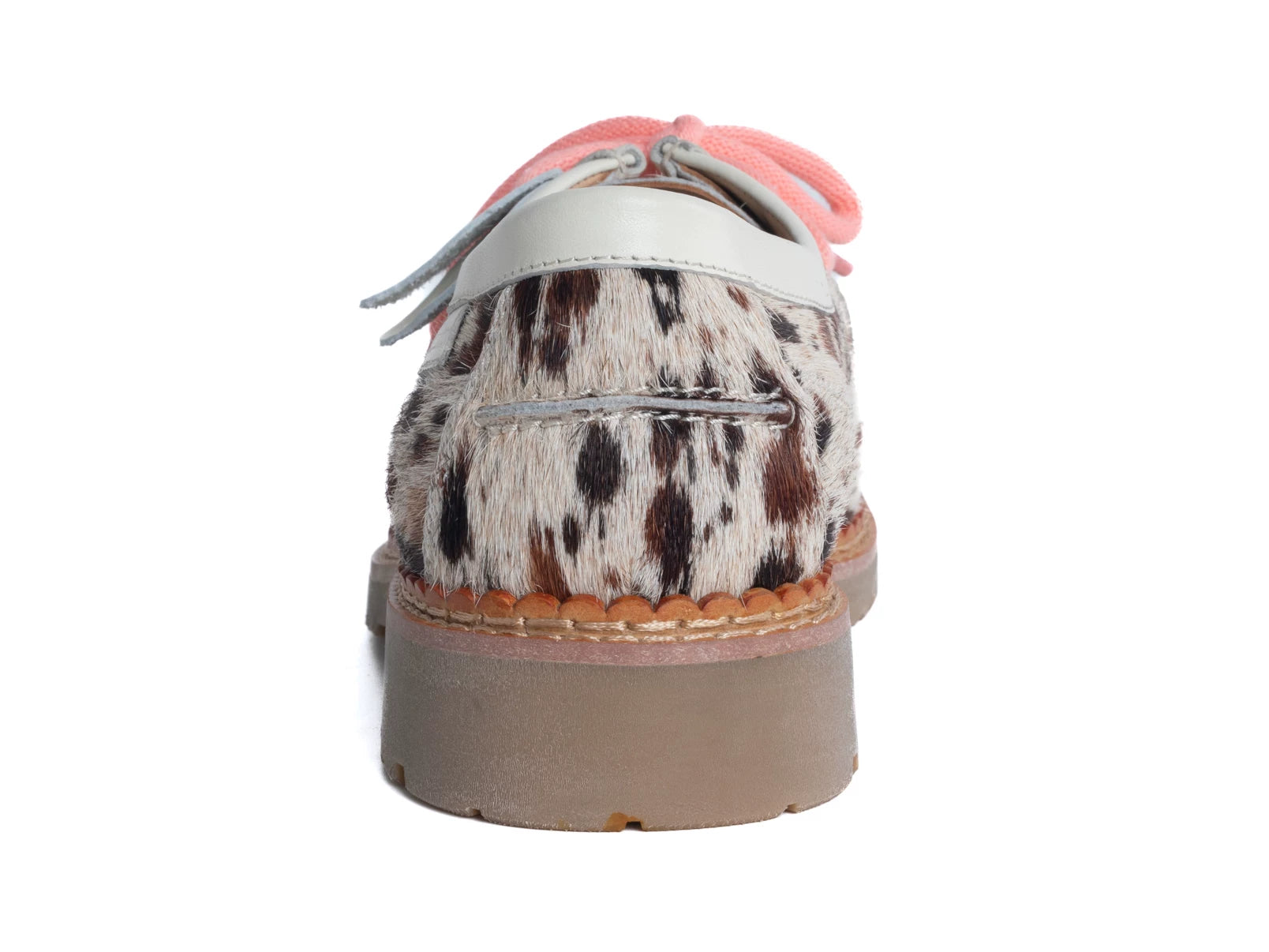DYZZYMOTIF Cow Print Hair-On Leather Lace-Up Boat Shoe