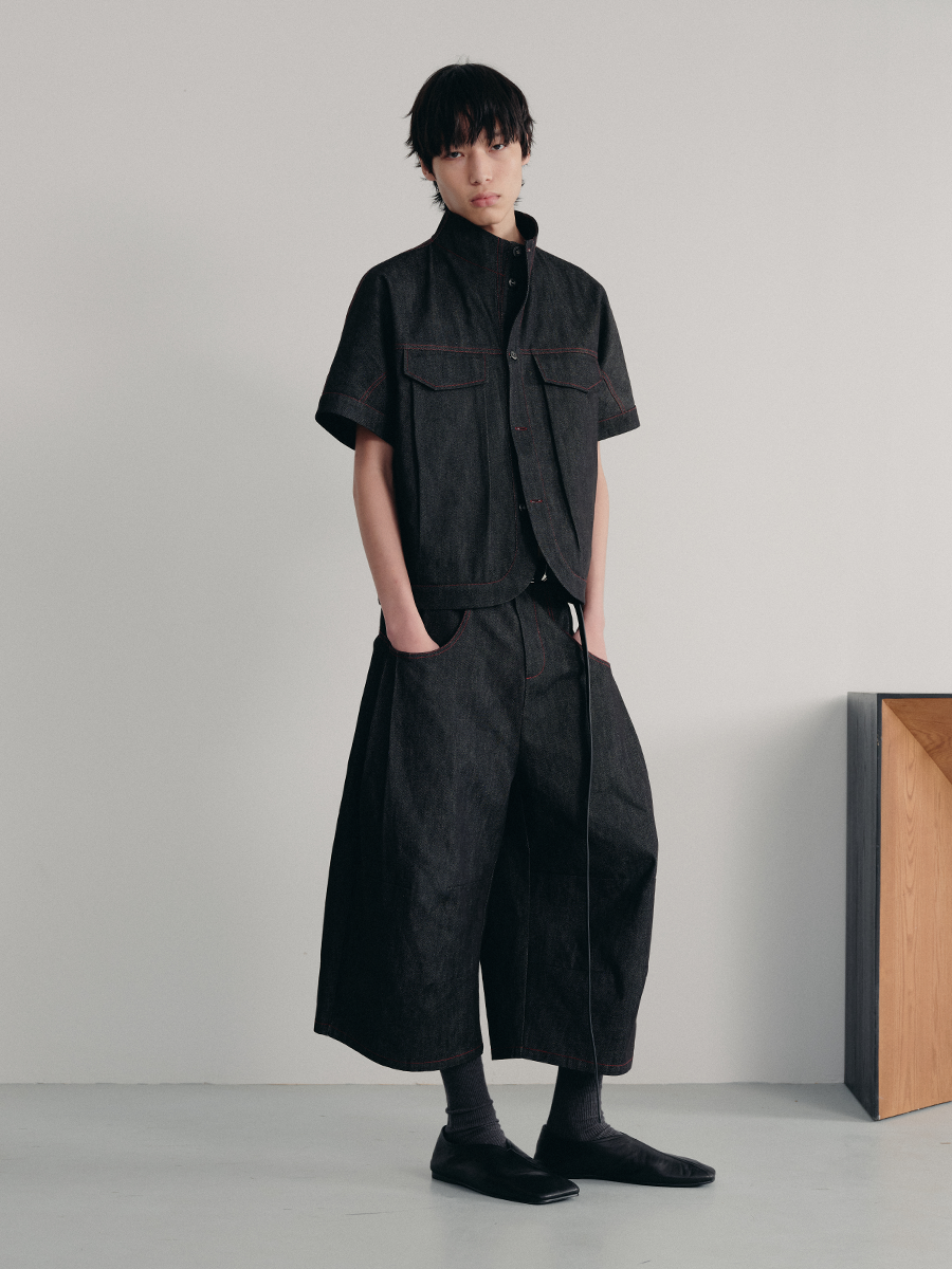 JCAESAR Stand-up Collar Red Line Original Cow Shirt