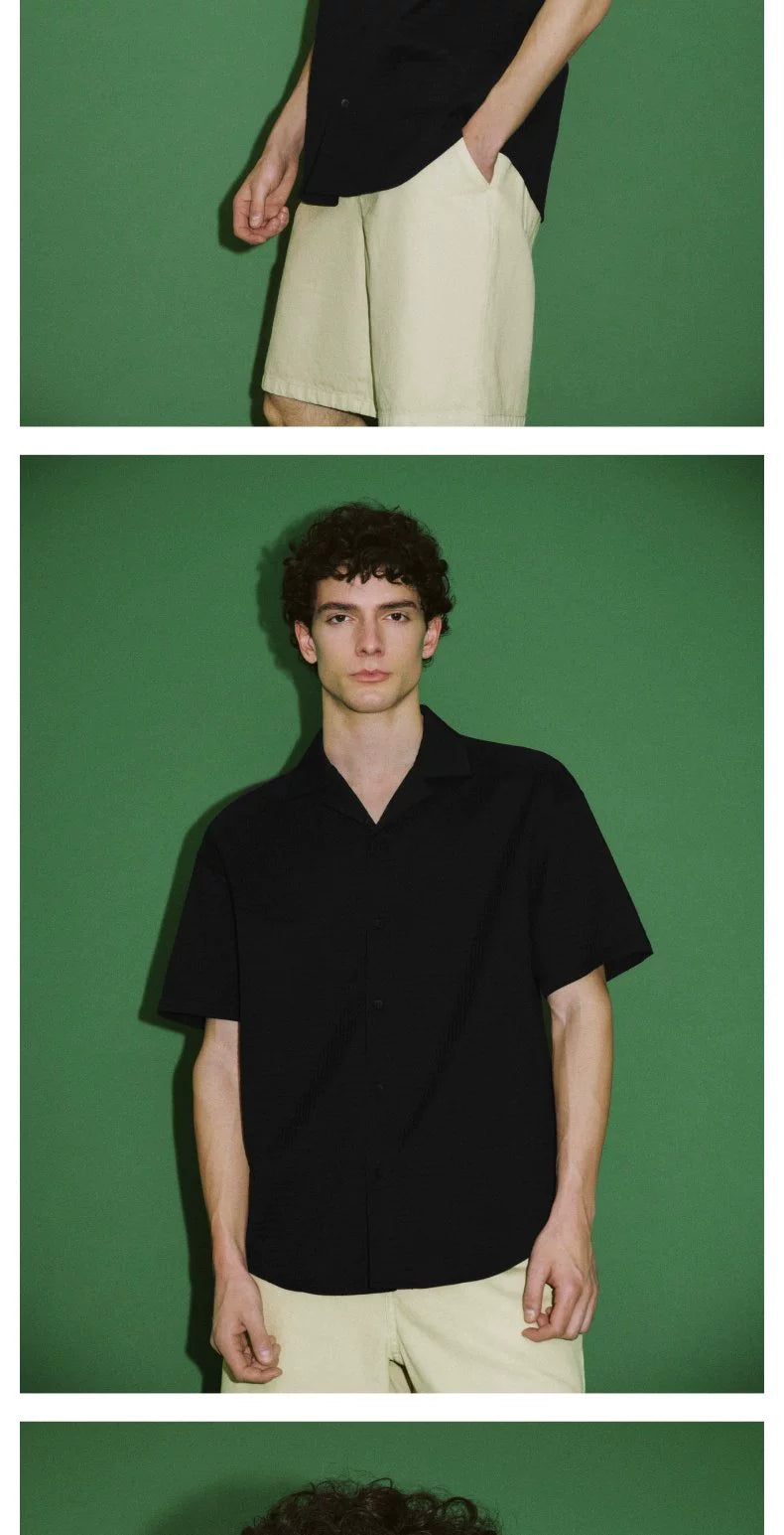 URBAN REVIVO Textured Plaid Short-sleeved Open Shirt