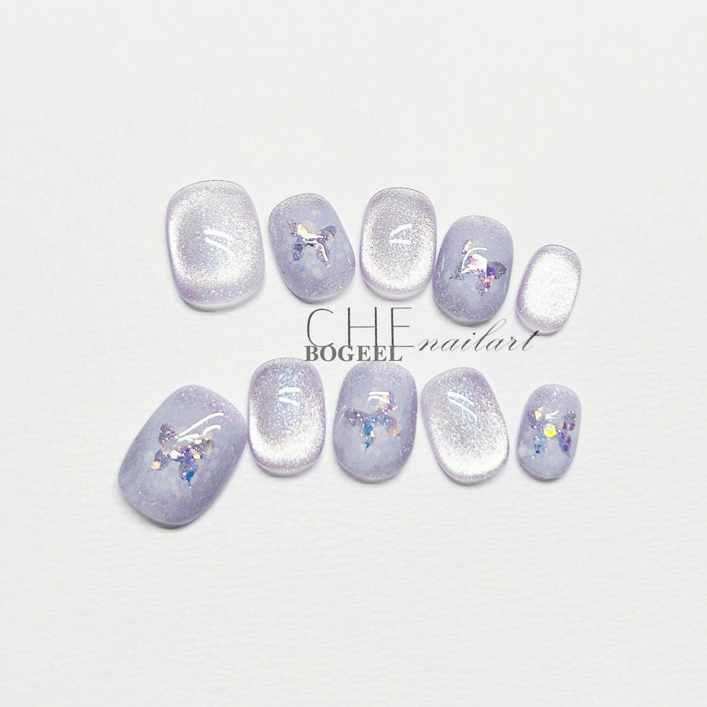 BOGEEL Purple Butterfly Cat Eye White Fairy Air Nail Sticker
