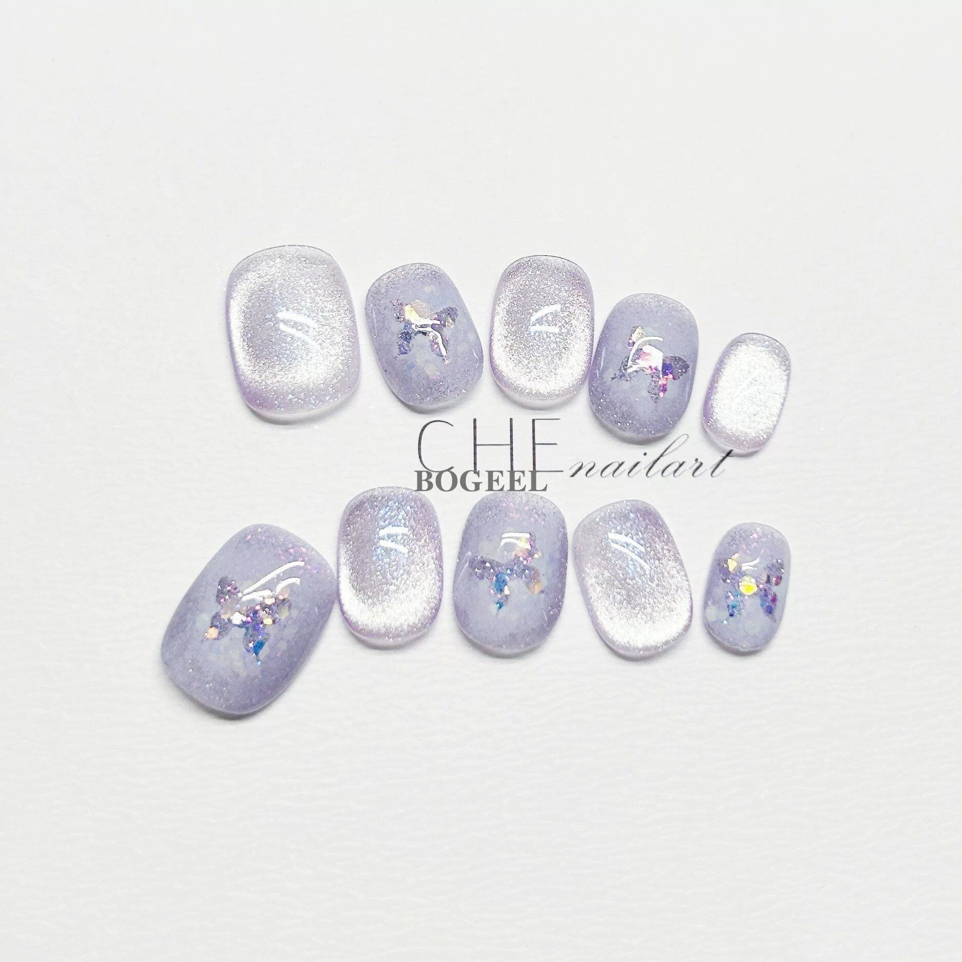 BOGEEL Purple Butterfly Cat Eye White Fairy Air Nail Sticker