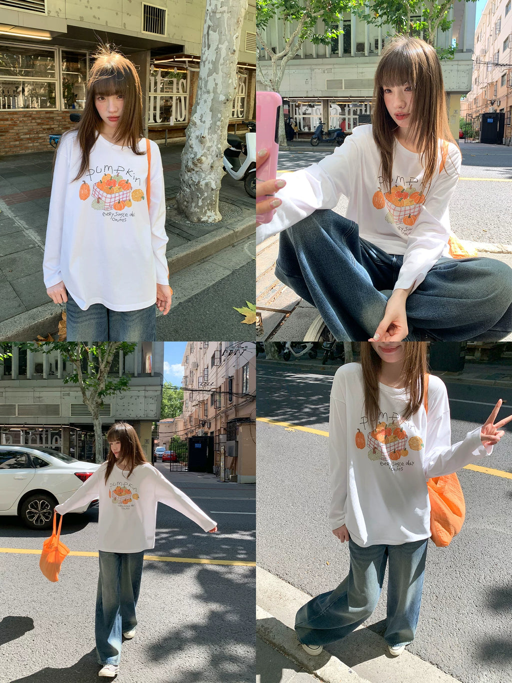 KANO Slack Pumpkin Print Loose Long Sleeves