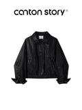 Cantonstory Fashion Loose Motorcycle Lapel Jacket