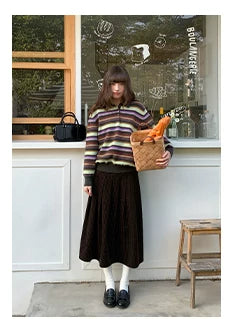 KANO Striped POLO Neck Long Sleeve Knit