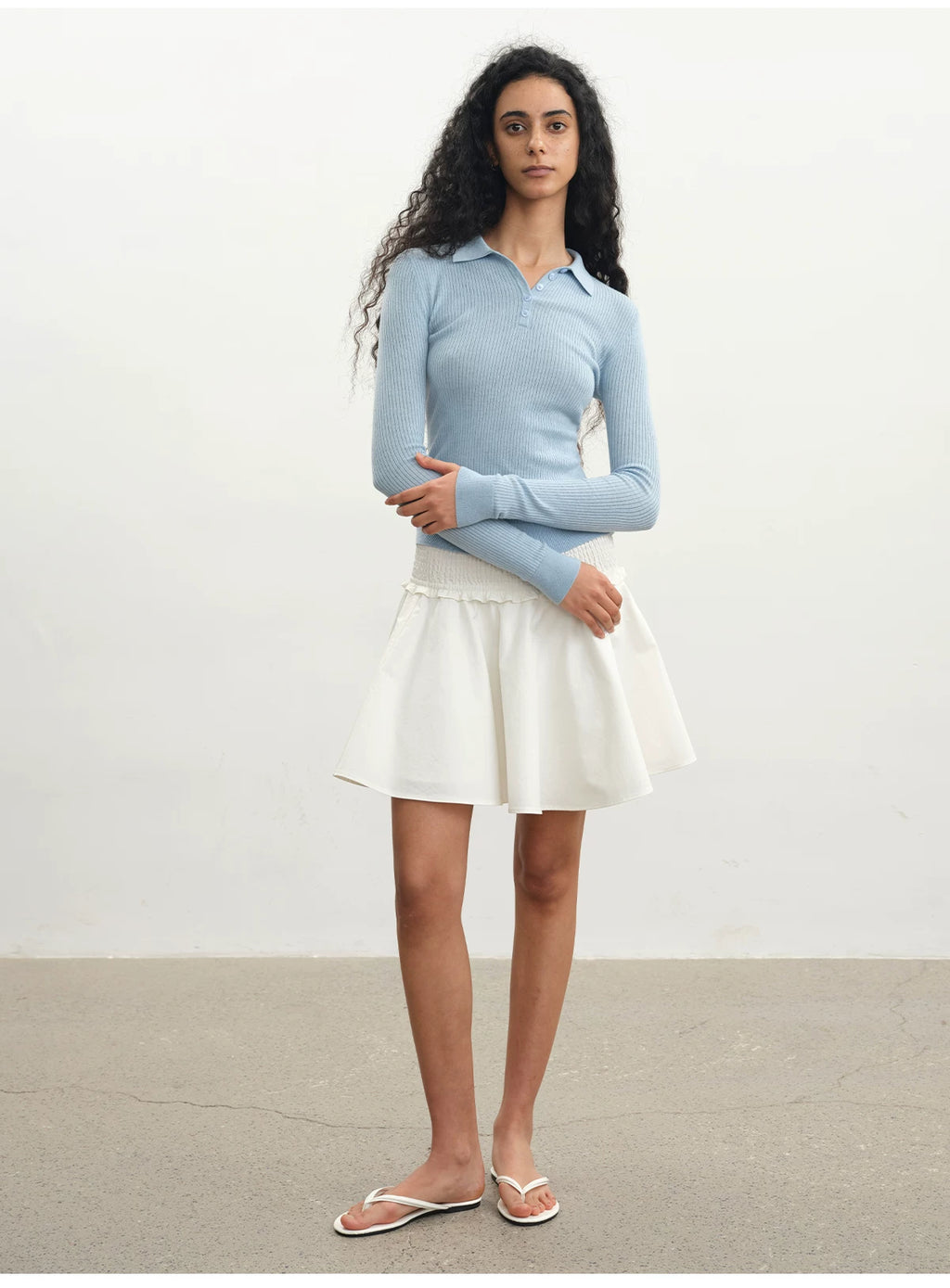 JCAESAR POLO Collar Pit Strip Knitted Bottom Long Sleeve