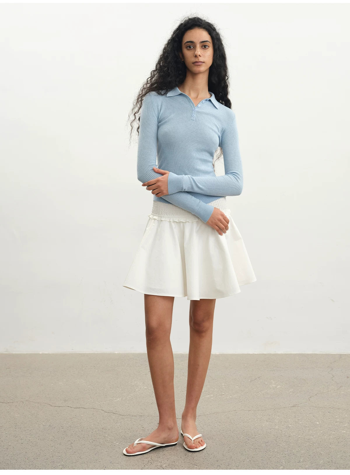 JCAESAR POLO Collar Pit Strip Knitted Bottom Long Sleeve