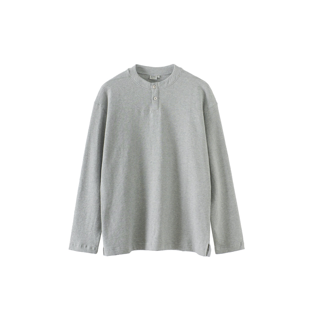 BUTTBILL Henry Collar Simple Casual Vintage Long Sleeve