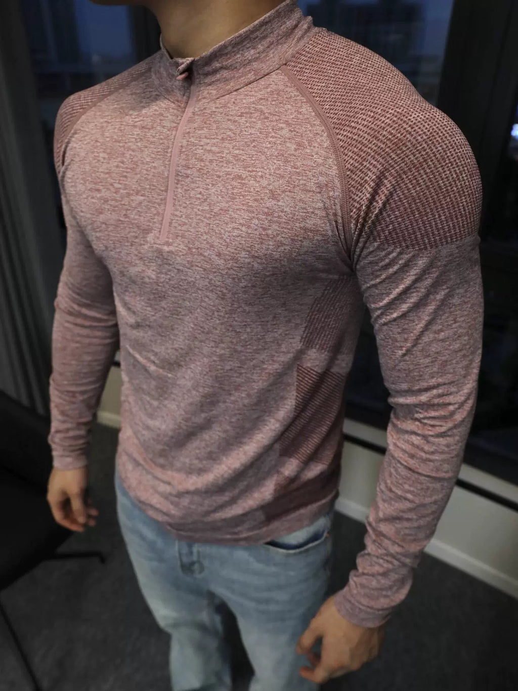 GTAL Seamless Jacquard Zipper Sports Quick-Drying Slim-Fit T-Shirt