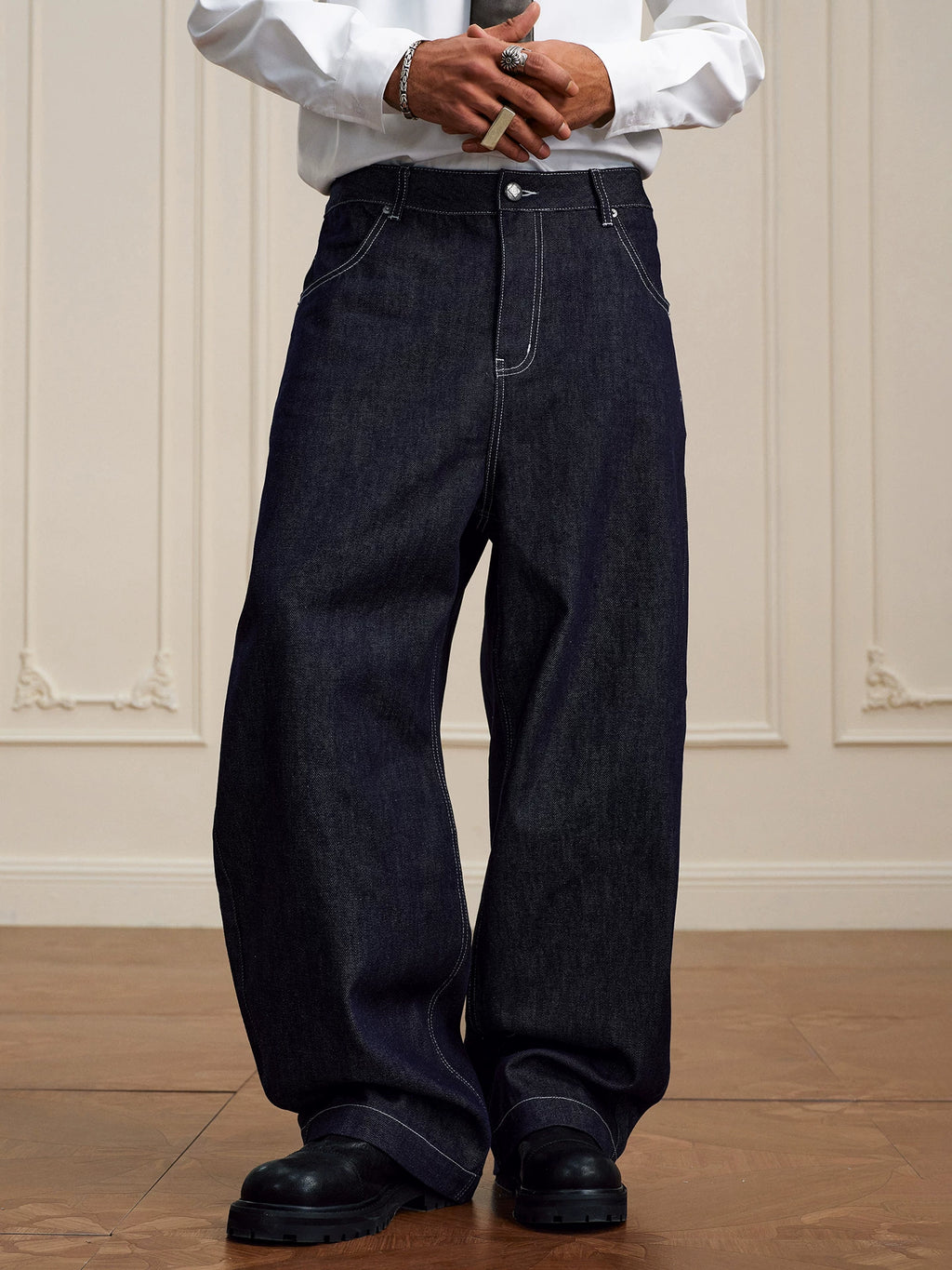 YADcrew Glitter Frosted Leather Dissolved Pocket Straight Pants