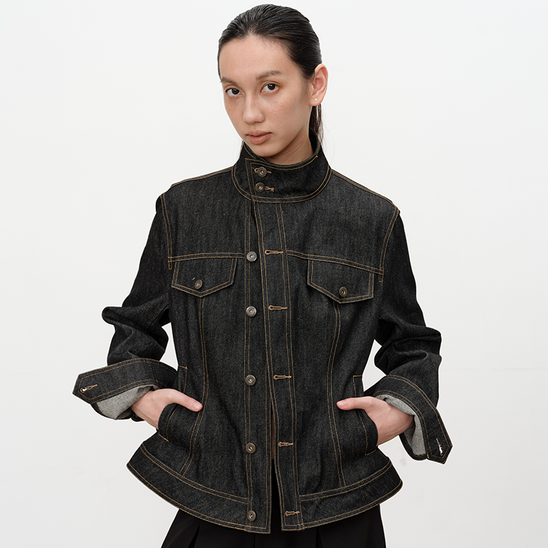 JCAESAR Diagonal Placket Waist Original Cow Jacket