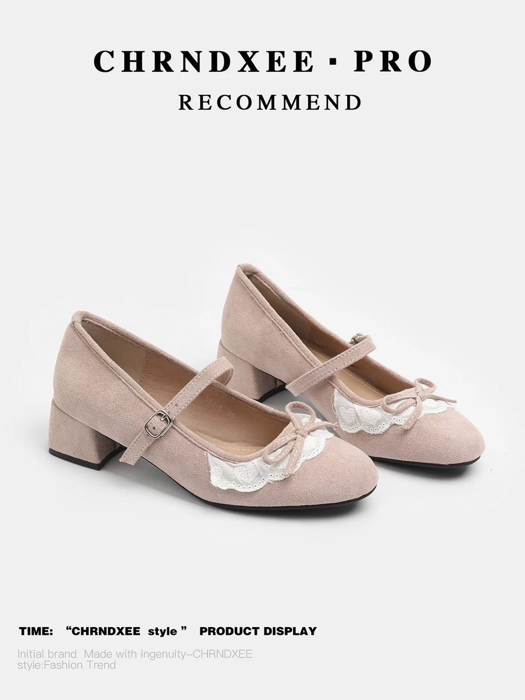 CHRNDXEE Sweet Wind Bow Lace Mid-heel Shoes