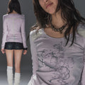 WearAndtear Mesh Stitching Round Neck Flash Diamond Slim Long Sleeve