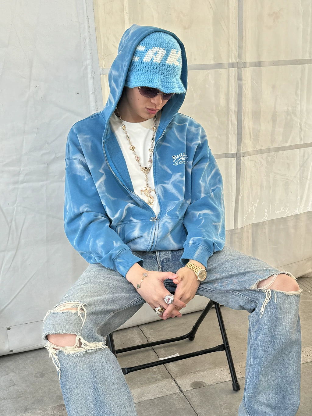 STK Water Ripple Cardigan Hoodie Sweater