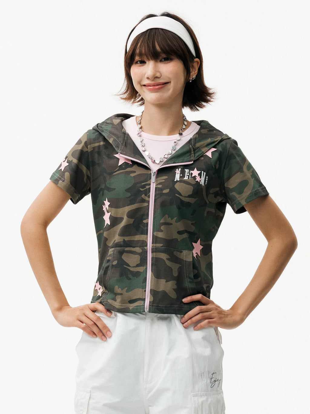MEDM Camouflage Star Skin Slim-fit Hooded Cardigan