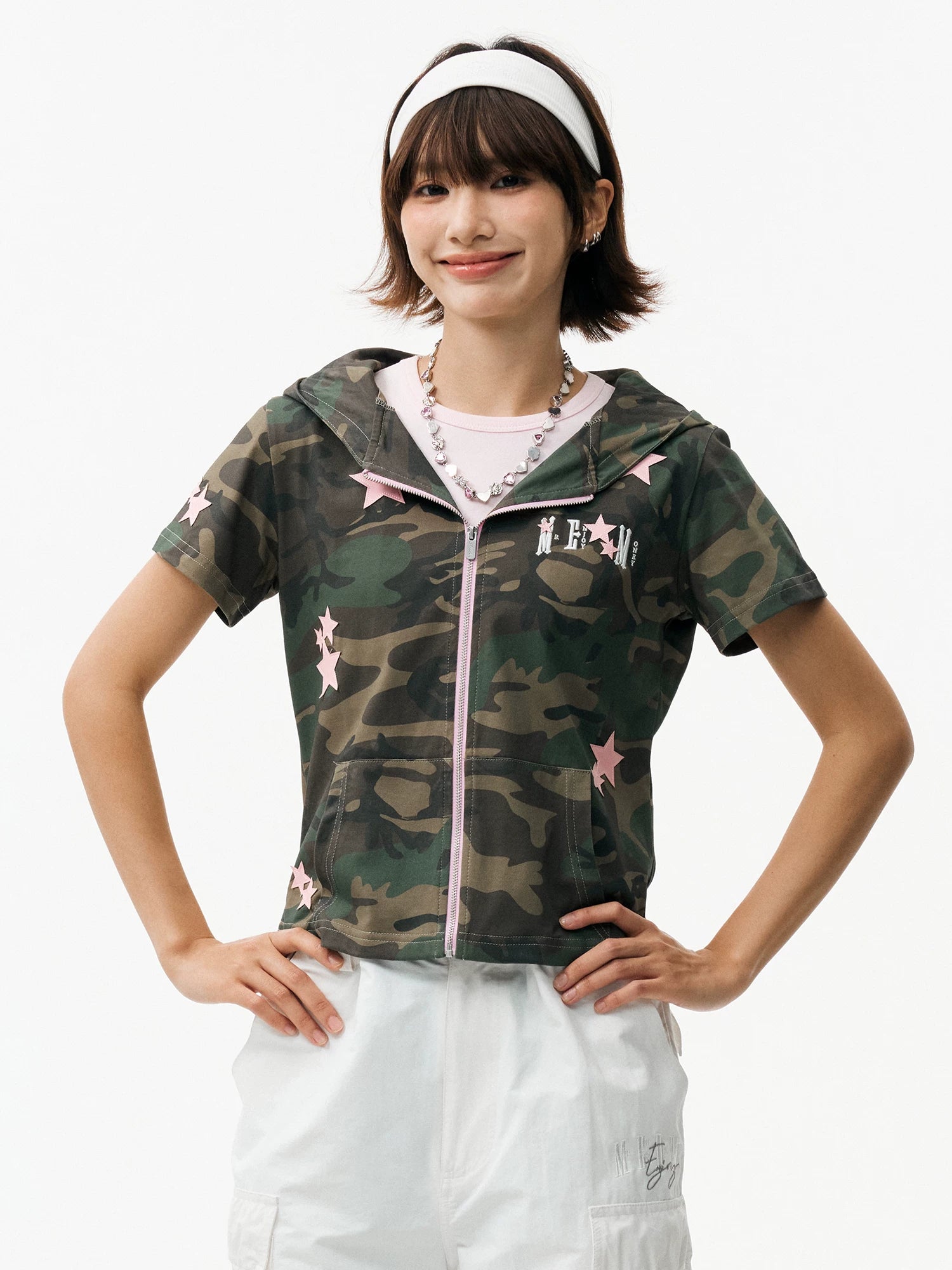 MEDM Camouflage Star Skin Slim-fit Hooded Cardigan
