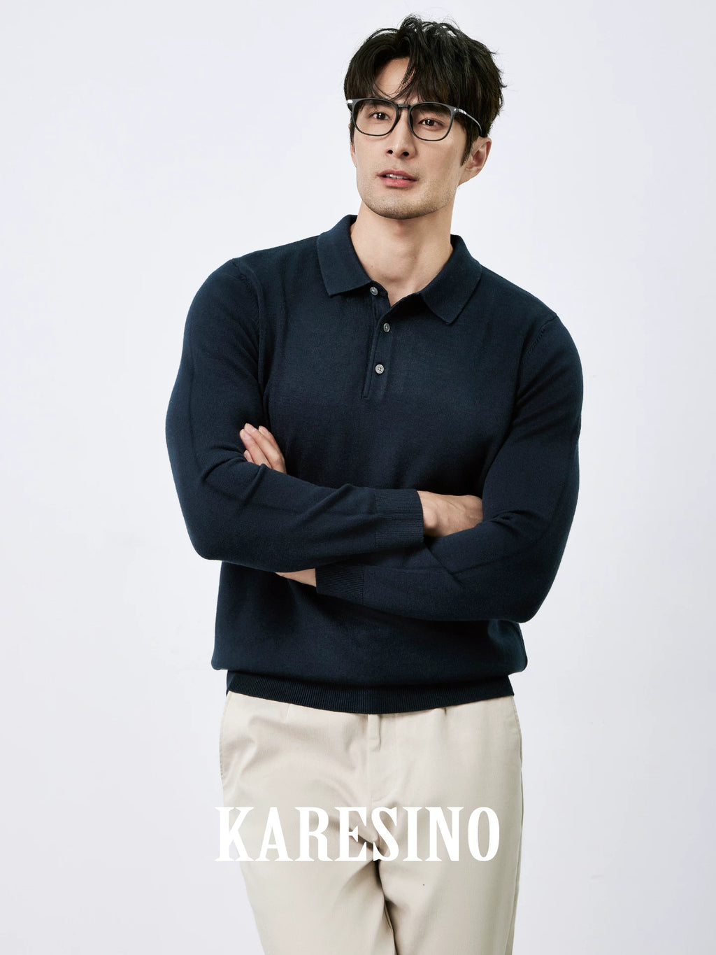 KARESINO Lyocell Wool, Lapel Polo Knitted Sweater