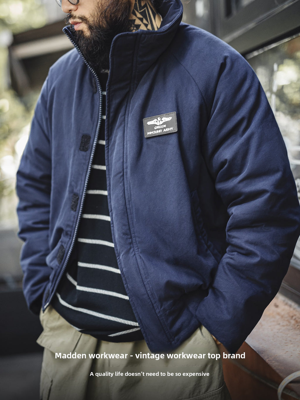 Madden Navy Blue Stand-up Collar Cotton Jacket