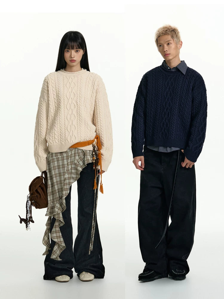 TGNS Vintage Loose Casual Crew Neck Pullover