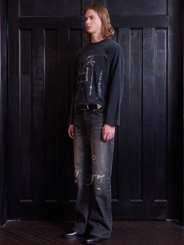 VLABMADE | Distressed Bootcut Jeans With Ripped Details