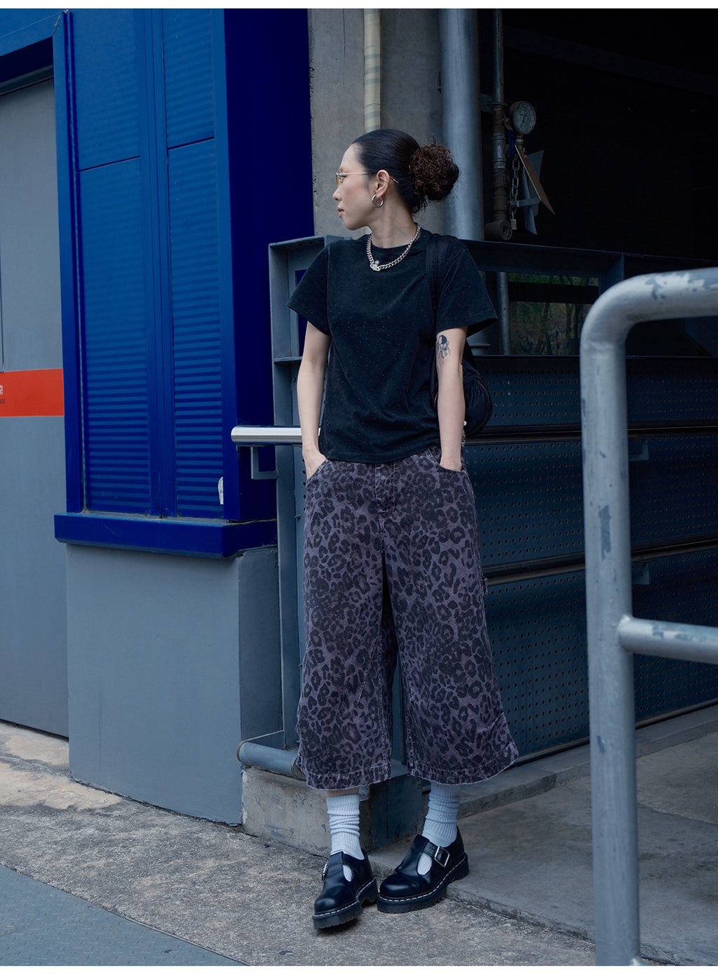 MMBBT Old Leopard Print Elastic Waist Seven-point Casual Pants