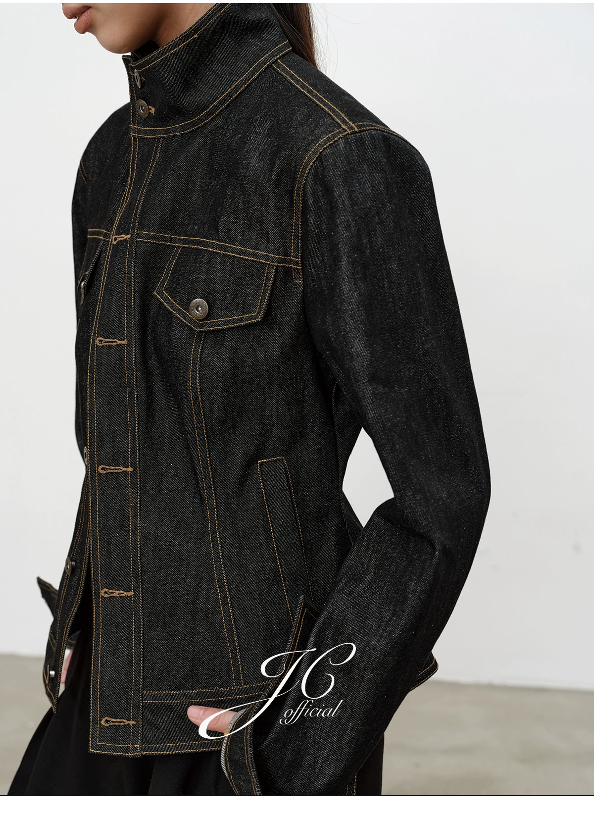 JCAESAR Diagonal Placket Waist Original Cow Jacket