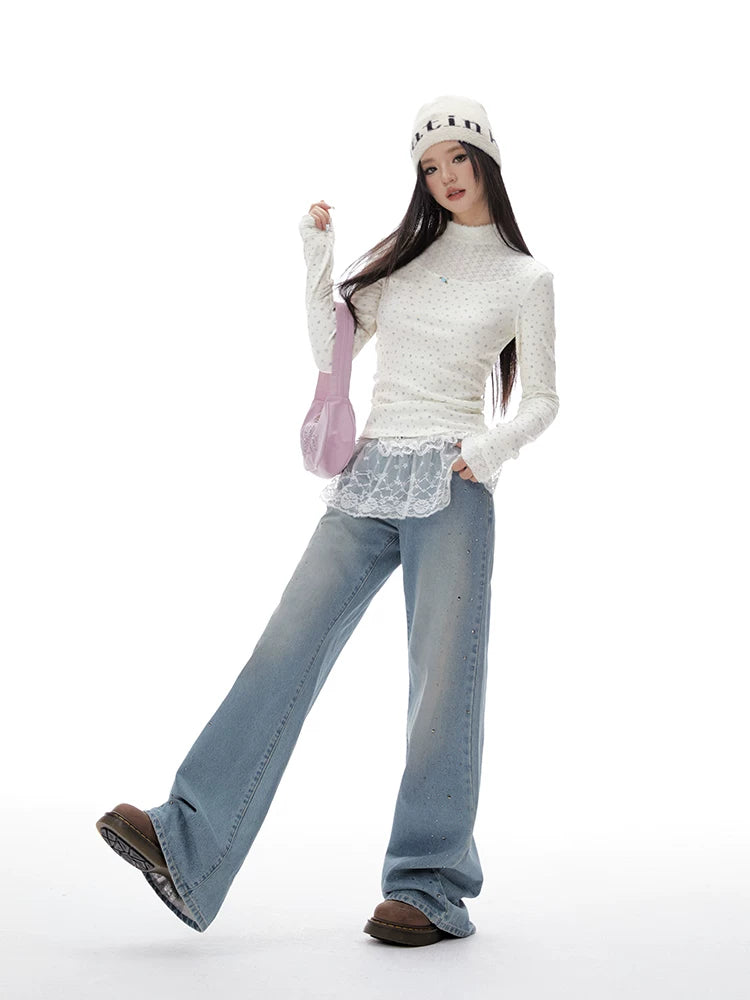 Imone Floral Splicing Hollow Turtleneck Long Sleeve
