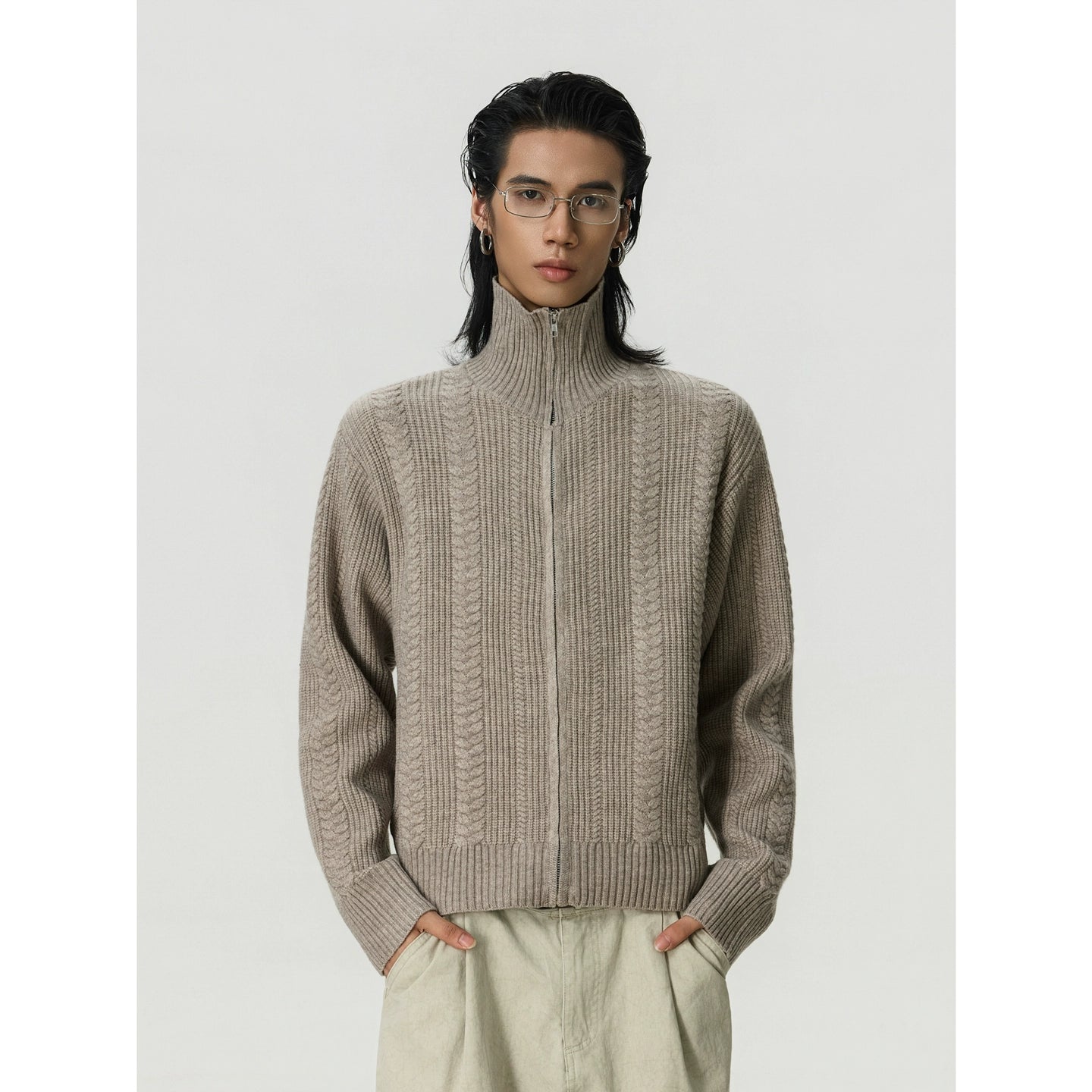 BTSG Zipper Stand-up Neck Versatile Knitted Sweater Jacket