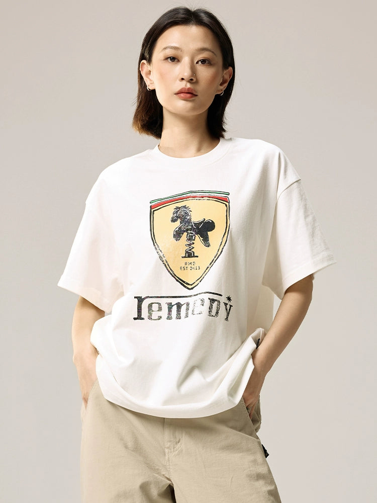 Remedy Rocking Horse Print Loose Round Neck Tee