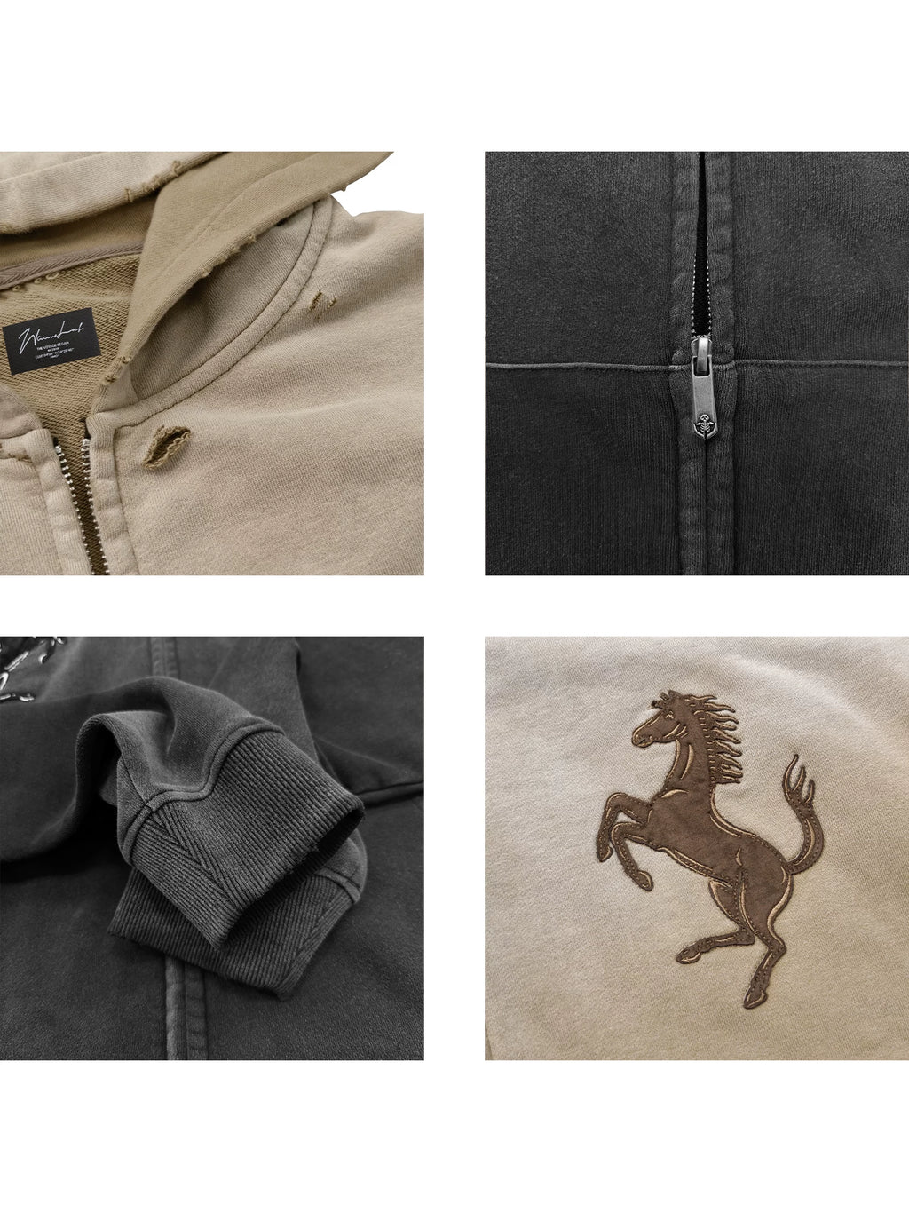 WANNA LAB Cloth-embroidered Zip-up Hooded Sweater