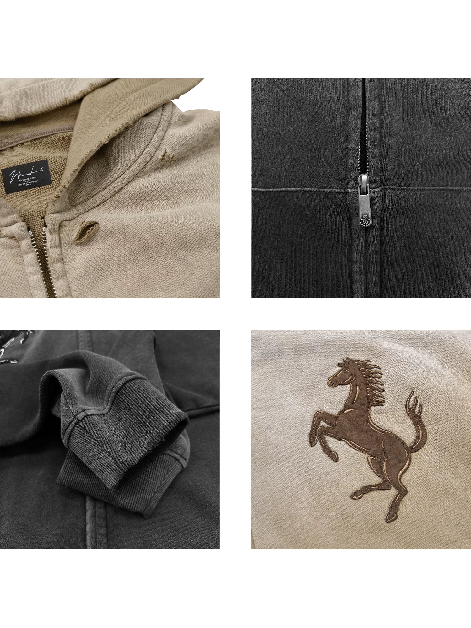 WANNA LAB Cloth-embroidered Zip-up Hooded Sweater