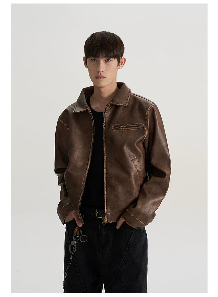 A PUEE x RHNDE Retro Made Old PU Leather Jacket Clip Jacket