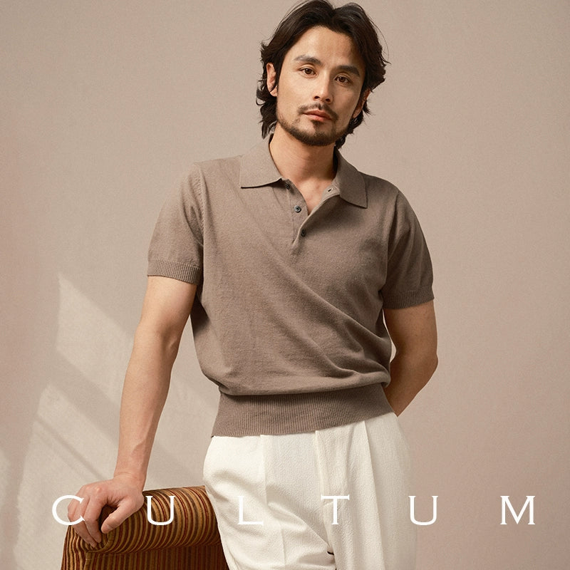 CULTUM Lapel Cotton and Linen Knitted Light Polo Shirt