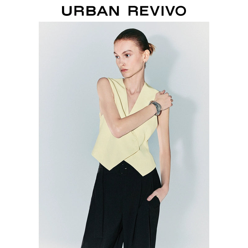 URBAN REVIVO Temperament Commuter Oblique Placket V-neck Vest