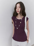 VOOE Round Neck Broken Pleated Knitted Slim and Thin Tee