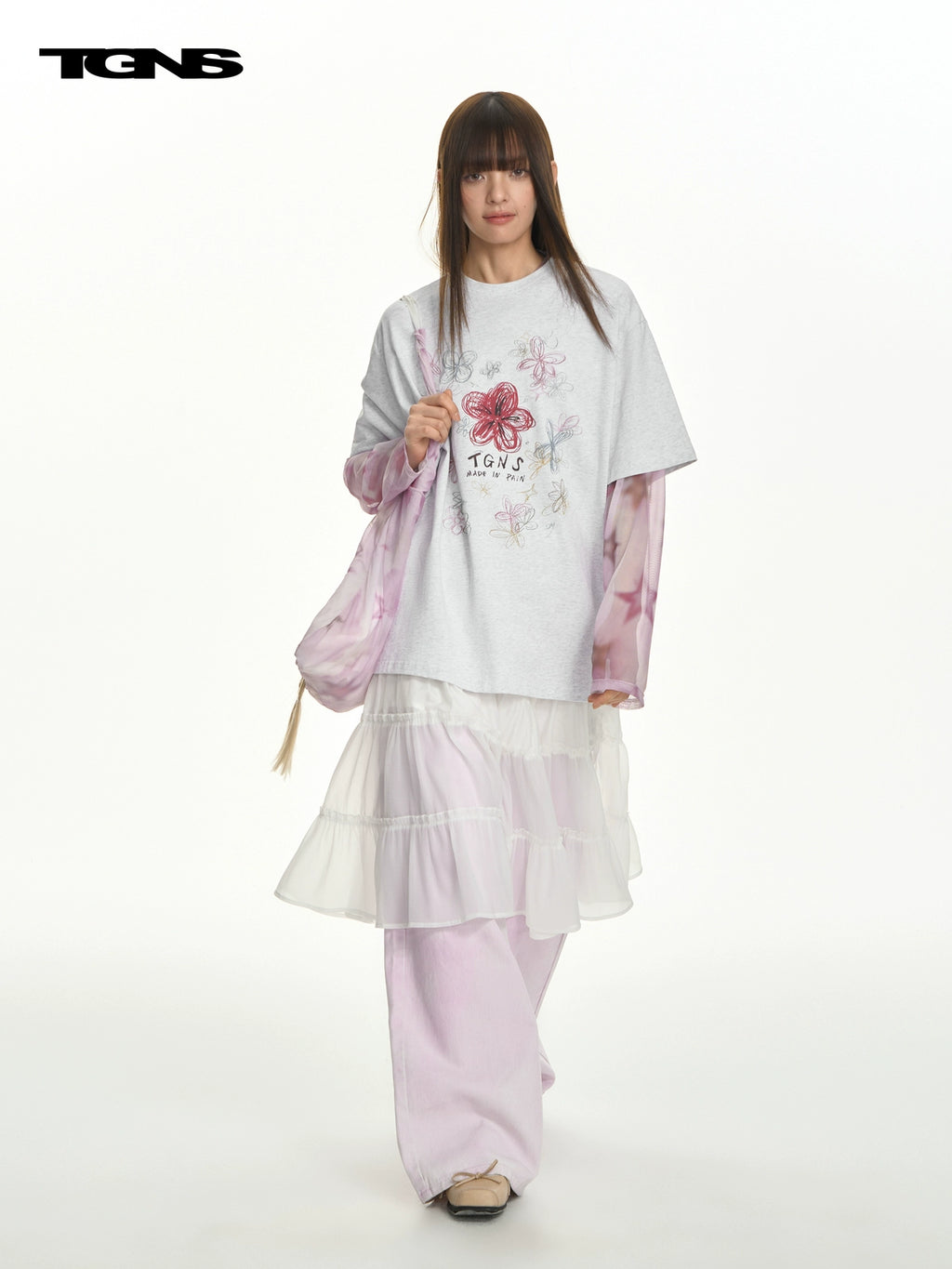 TGNS Retro Loose Heavy Hand Painted Flower Tee