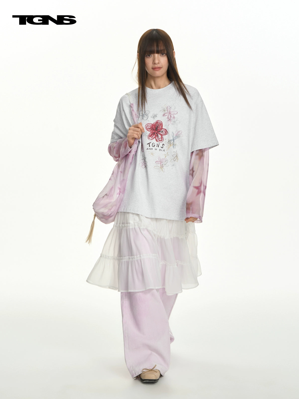 TGNS Retro Loose Heavy Hand Painted Flower Tee