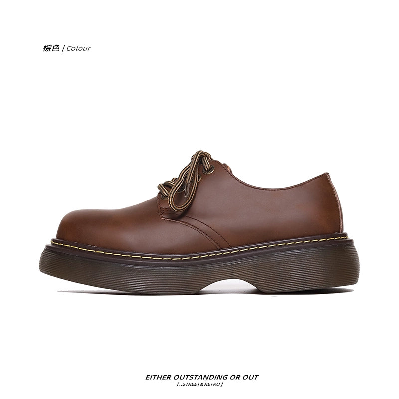 SHENLV STUDIO Retro Tooling Big Head Heightening Leather Shoes