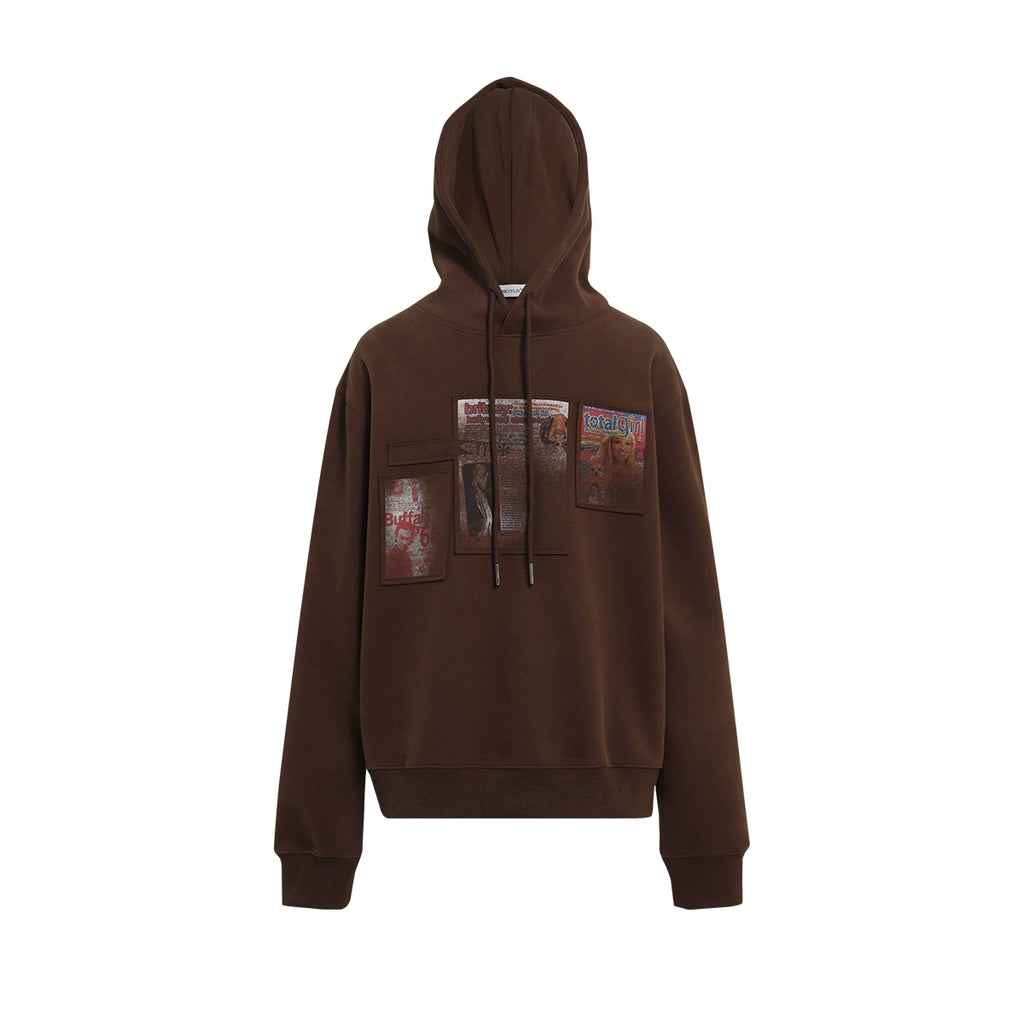 FUNKYFUN Blur Magazine Print Hooded Pullover Sweater