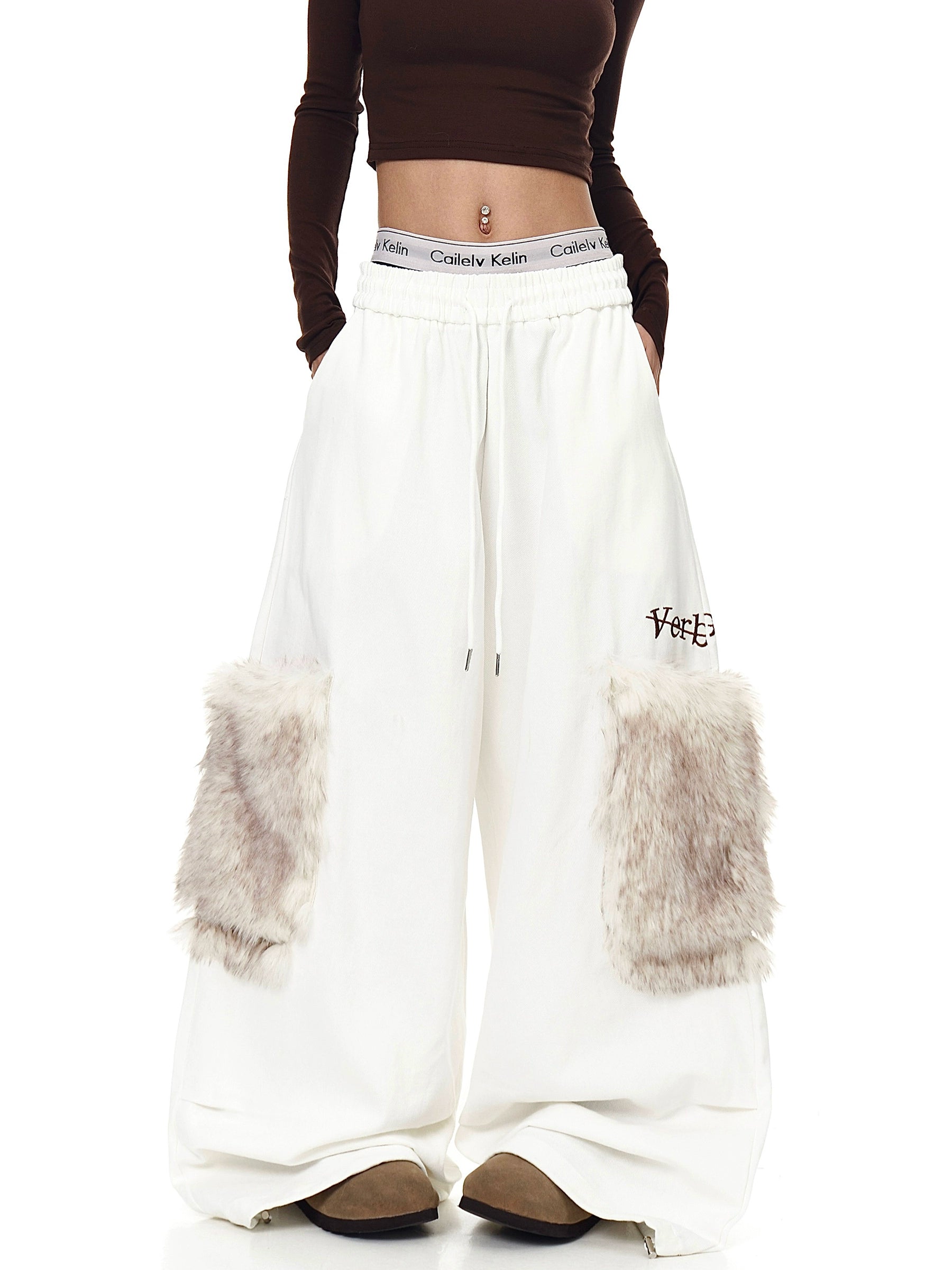 BLACKLISTS Vintage Plush Large Pocket Pleated Wide Leg Pants