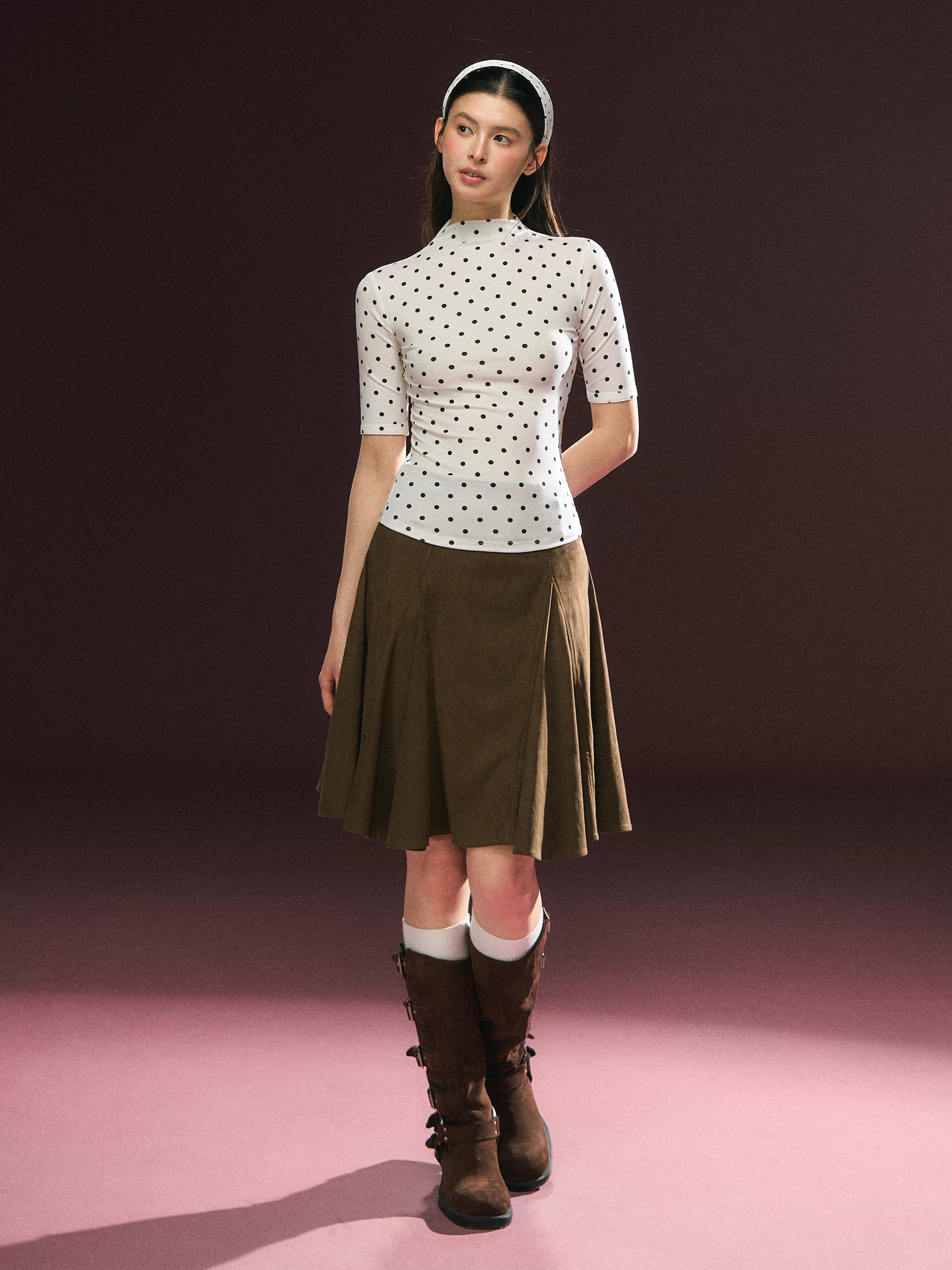 Ariseism Semi-turtleneck Slim Polka Dot Tee