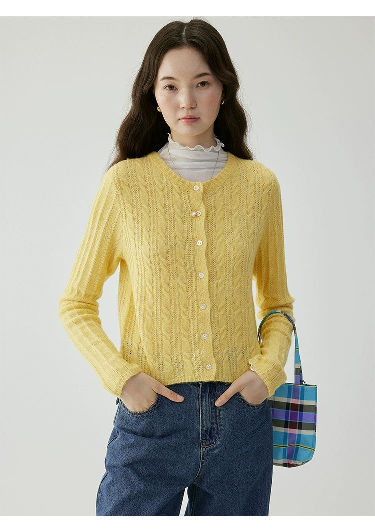 VOOE Crew Neck Twist Lazy Knitted Sweater Cardigan