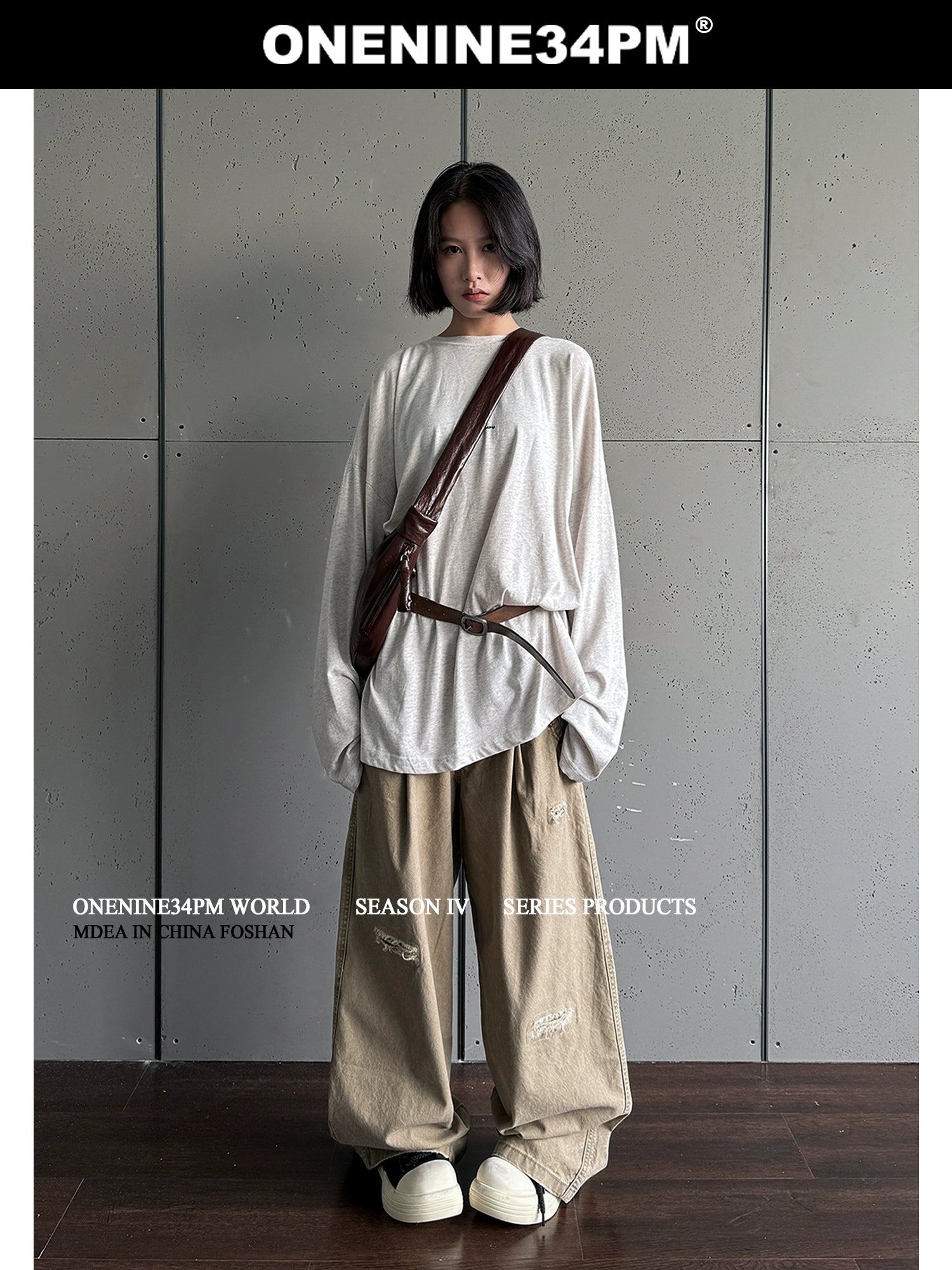 ONENINE34PM Slack Small LOGO Super Loose Long Sleeve