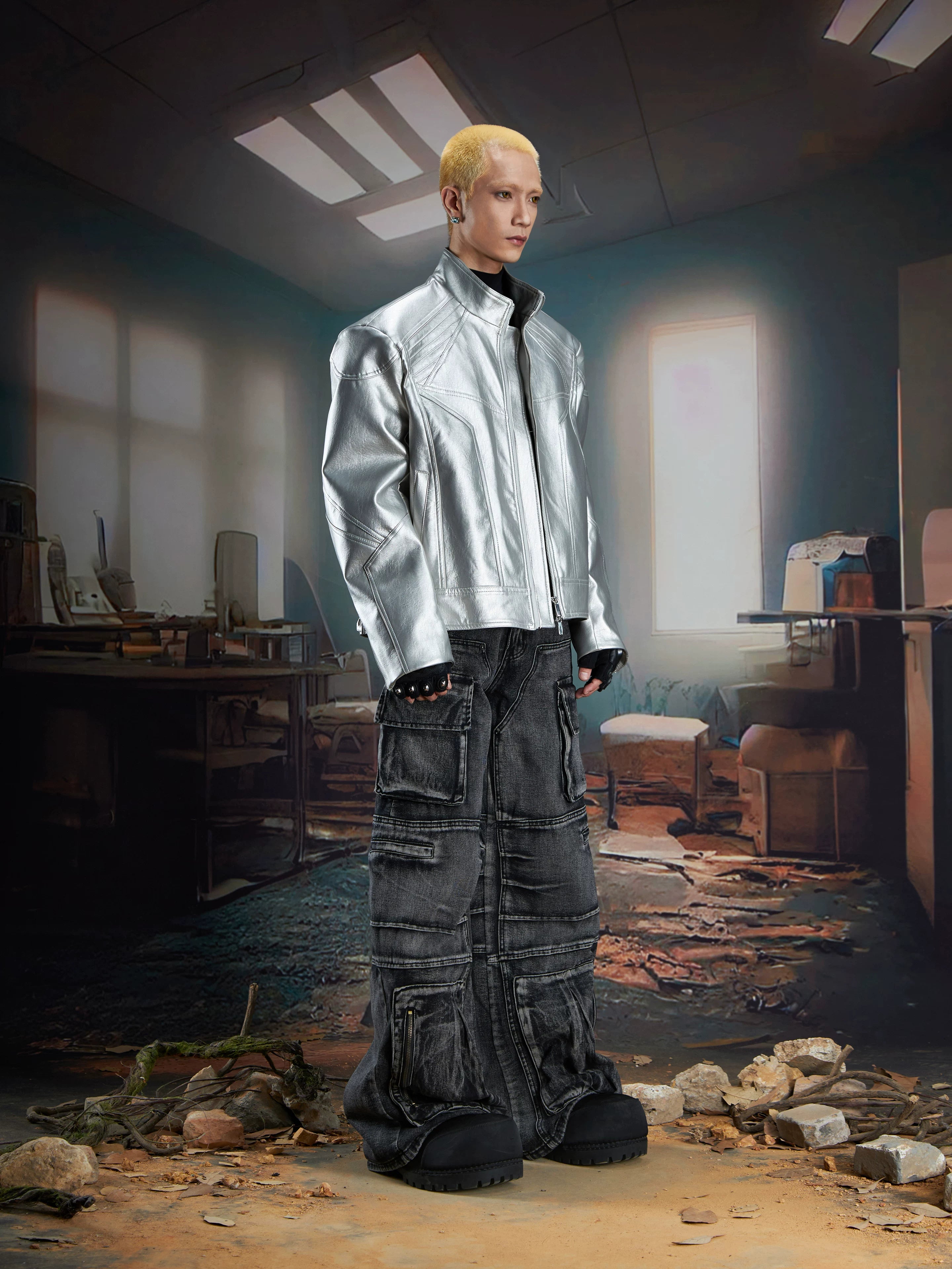 NOMANIAI Deconstruction and Splicing Three-dimensional Cutting Multi-pocket Jeans