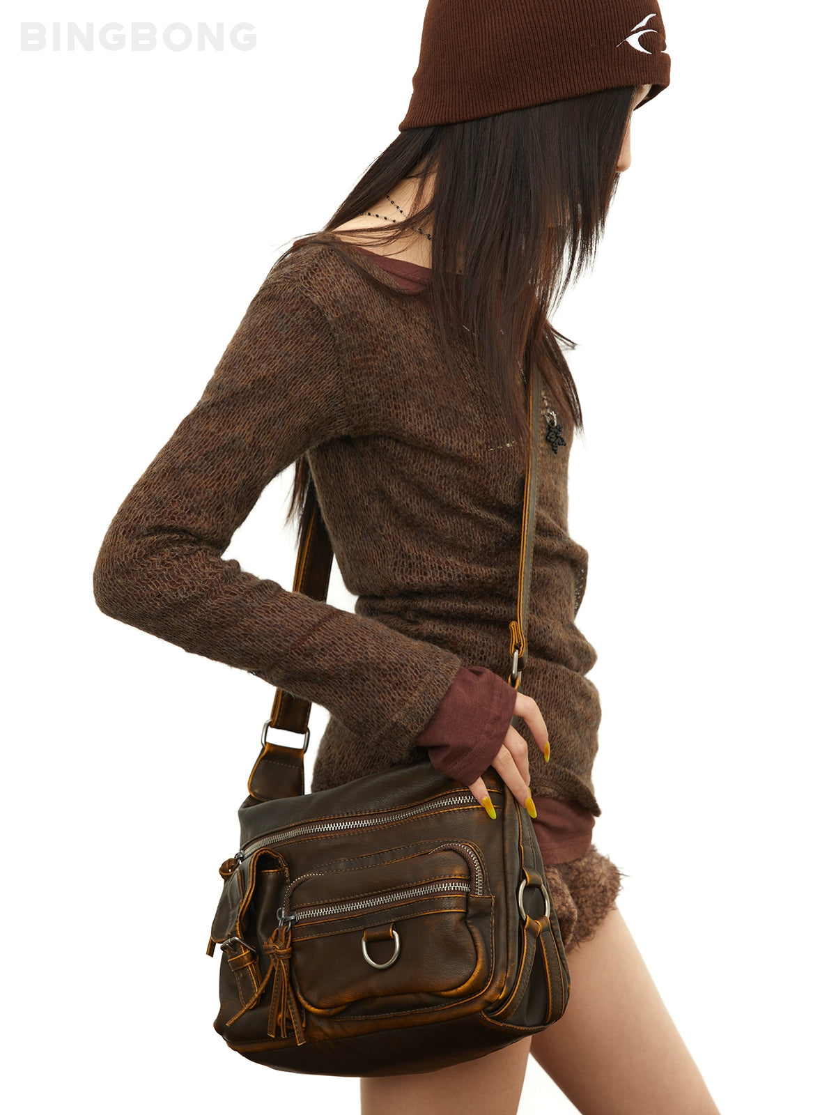 BINGBONG Vintage Spice Girl Commuter Function Tooling Large Capacity Bag