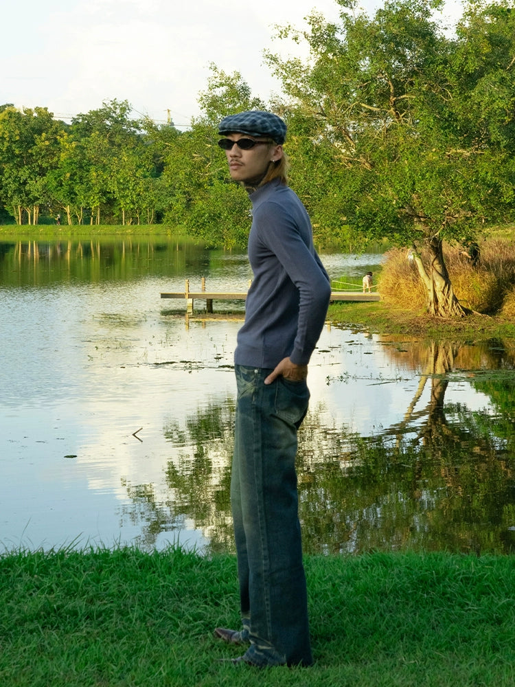 PUBLICRADIO Retro Washed Old Denim Flared Pants