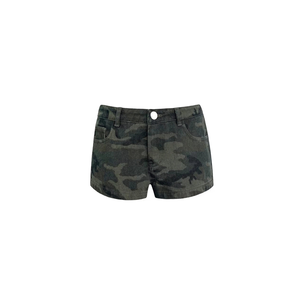 Jim Kennet Low Waist Camouflage Straight Denim Shorts
