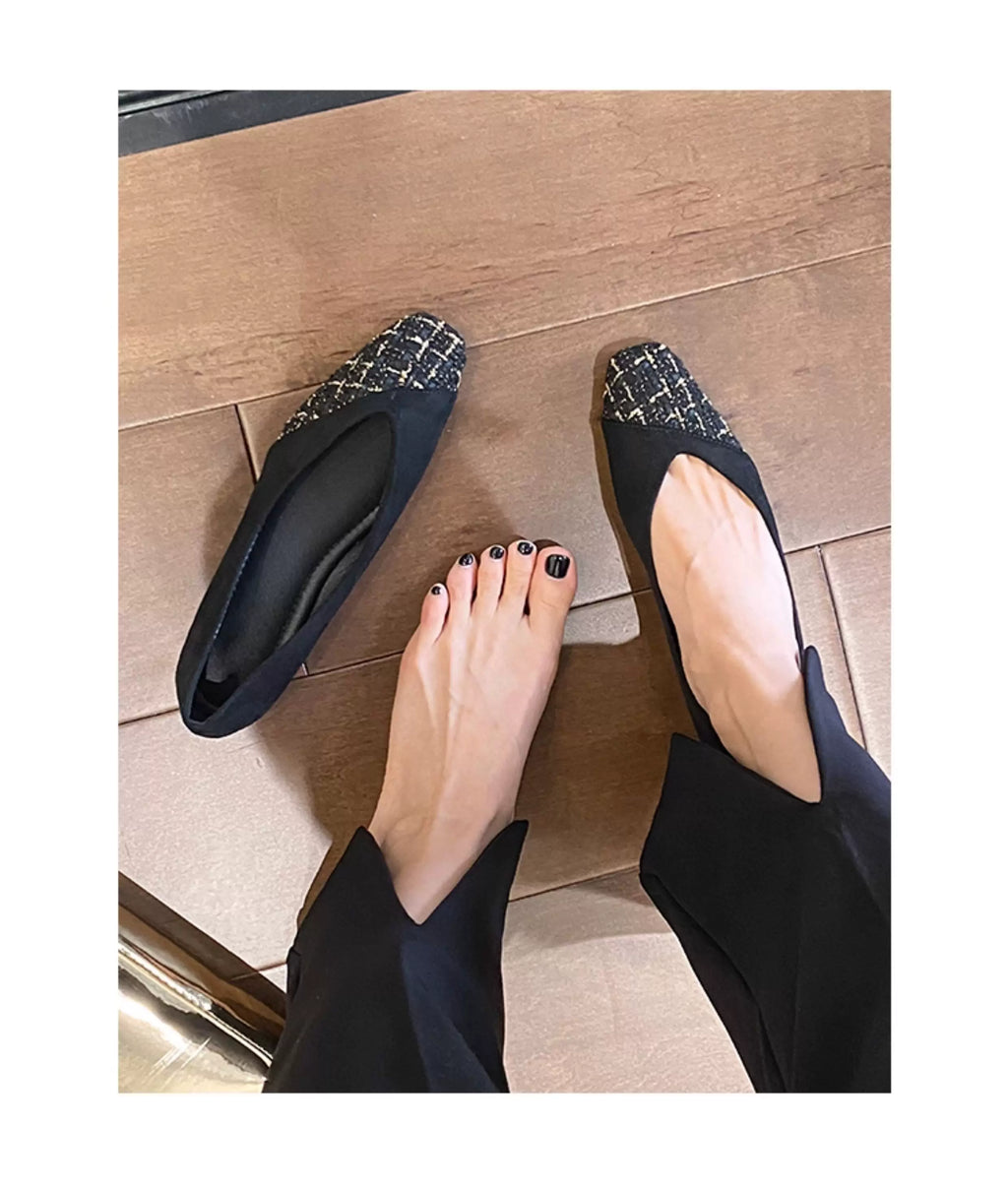CHRNDXEE Square Head Shallow Mouth Versatile Flat Shoes